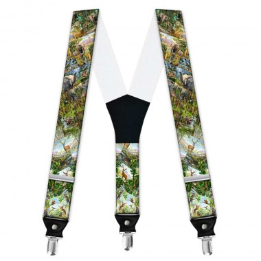 Bretele bărbați personalizate, tablou animale pădure și savană africană